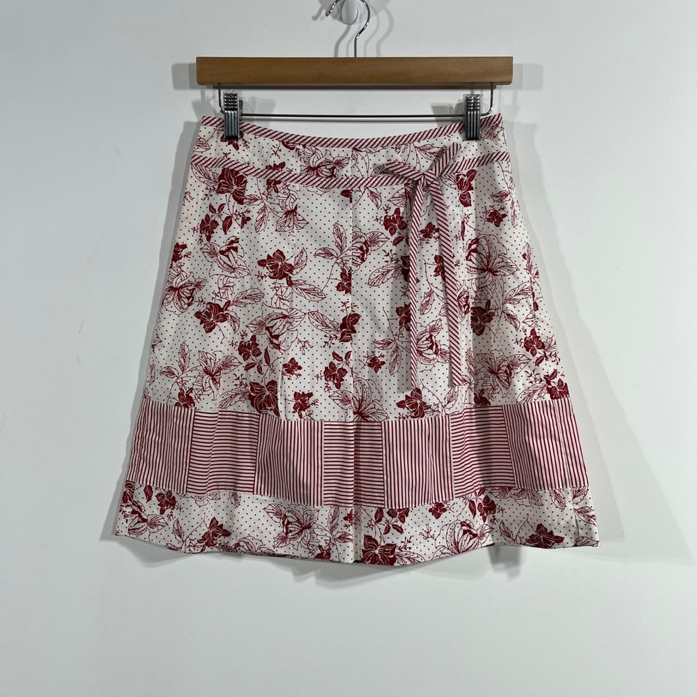 Ann Taylor Preppy Cottagecore Floral Polka Dot Stripe Retro A-Line Skirt 4P 90s